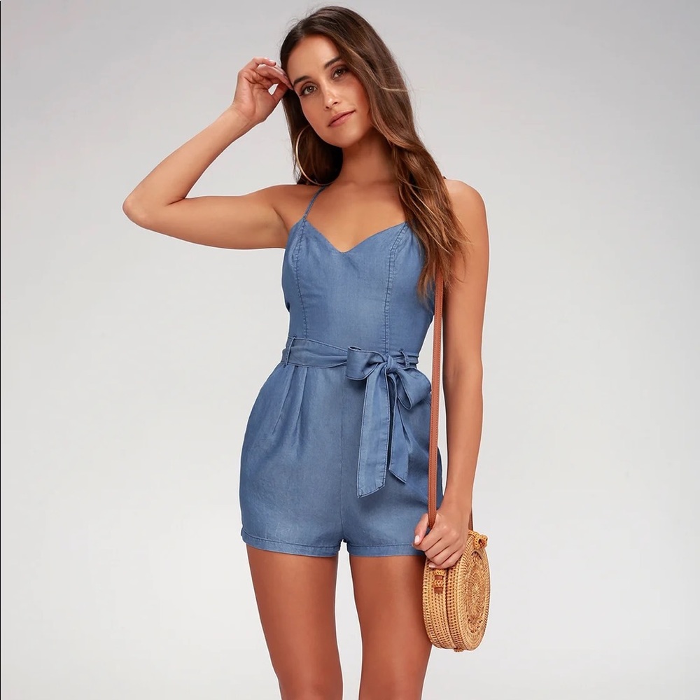 LuLus Atoll Blue Chambray Romper